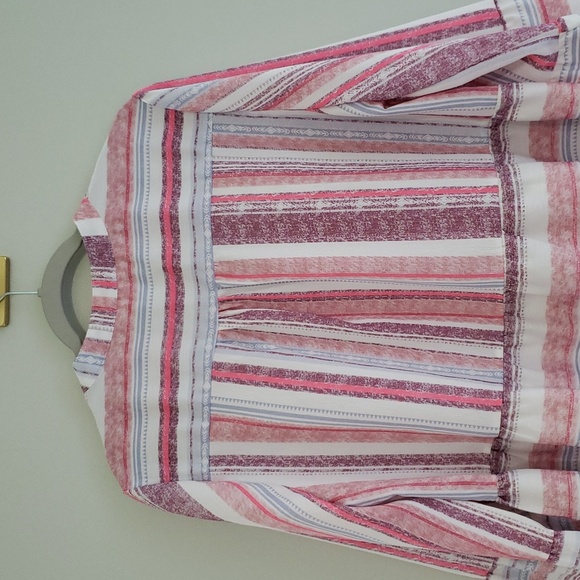 Entro Women Blouse Top Large Pink Multi Striped Boho Festival Coastal Beach - Picture 9 of 15